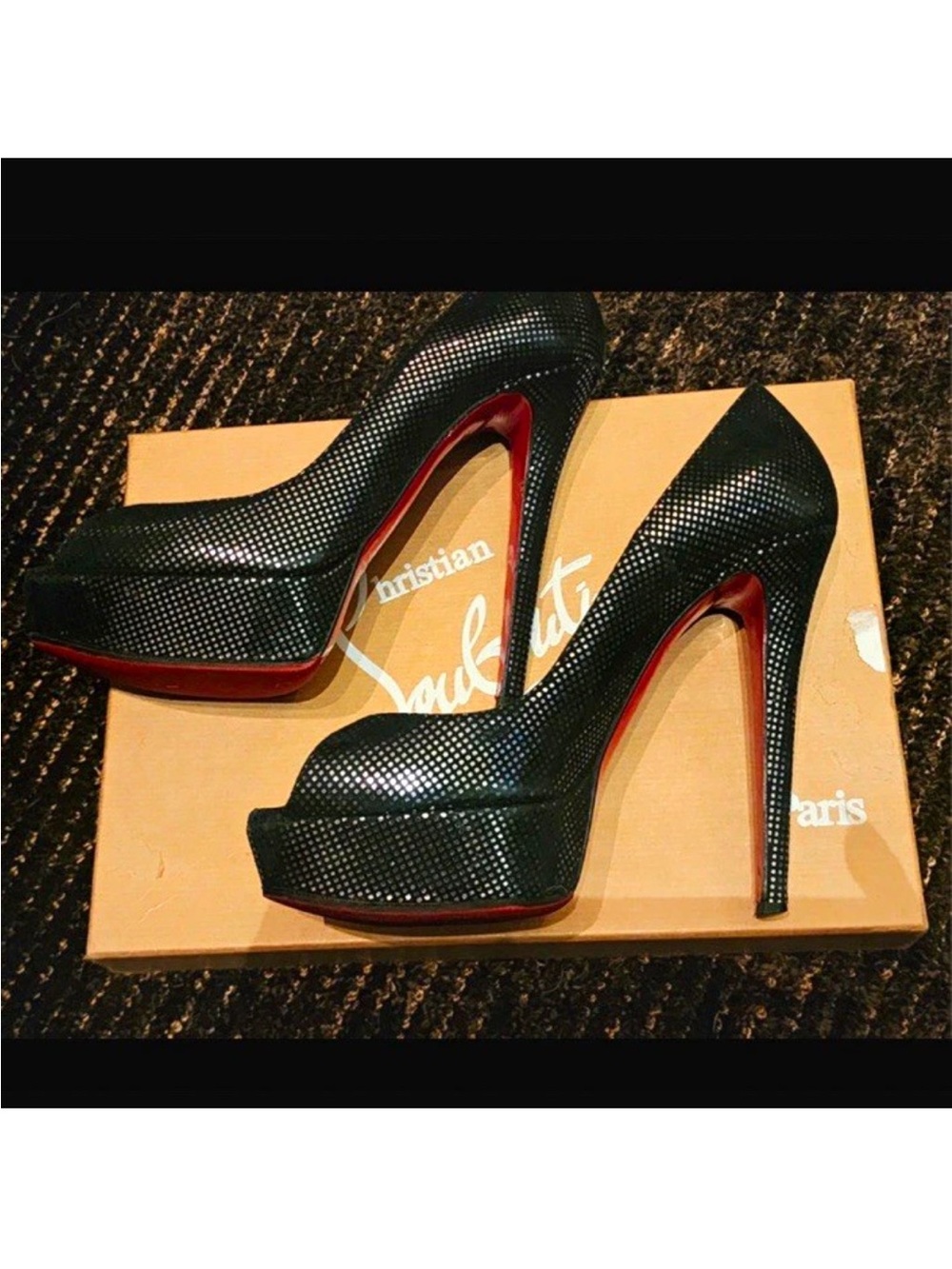 Christian Louboutin Banana 140 Pewter Suede Peep Toe Platform Pumps EU 38 w/Box